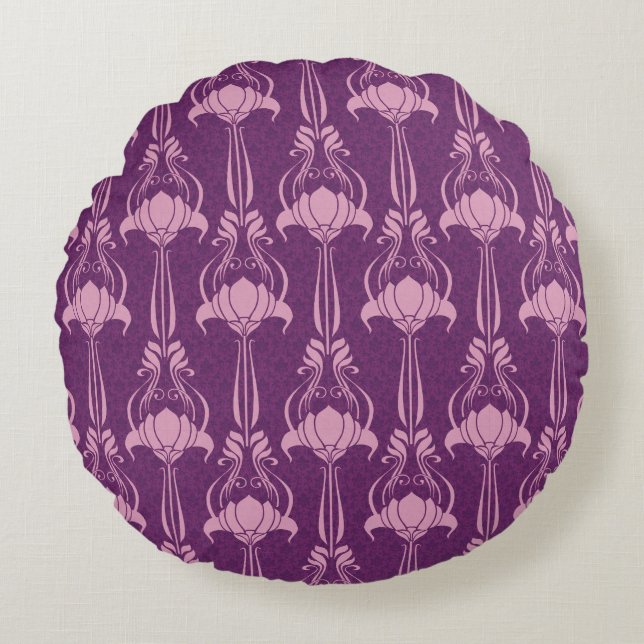 Almofada Redonda Papel de parede flexível - Design violeta rosa (Frente)