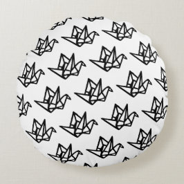 Almofada Redonda Papel original preto e branco Crane Linocut