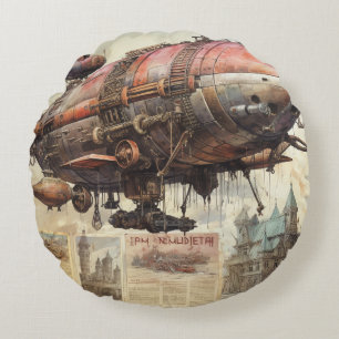 Almofada Redonda Papel Tecido Vintage Steampunk Zeppelin (9)