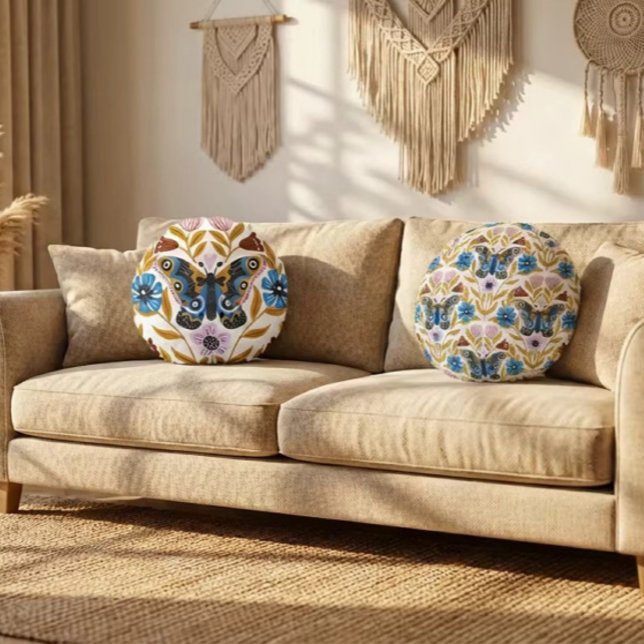 Almofada Redonda Papillon Kaleidoscope (Criador carregado)