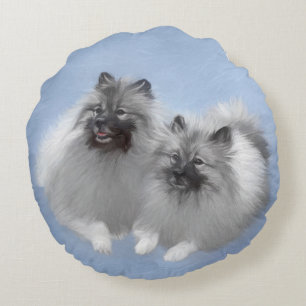 Almofada Redonda Par de Keeshond Pintura Original de Kees Arte Anim
