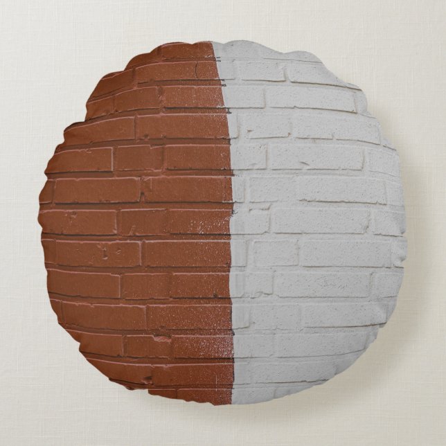 Almofada Redonda Parede de betão castanho e branco (Frente)