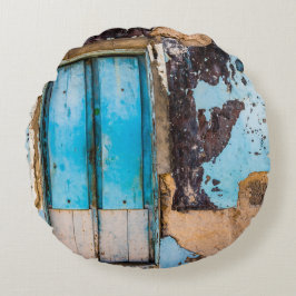 Almofada Redonda Parede e porta azuis