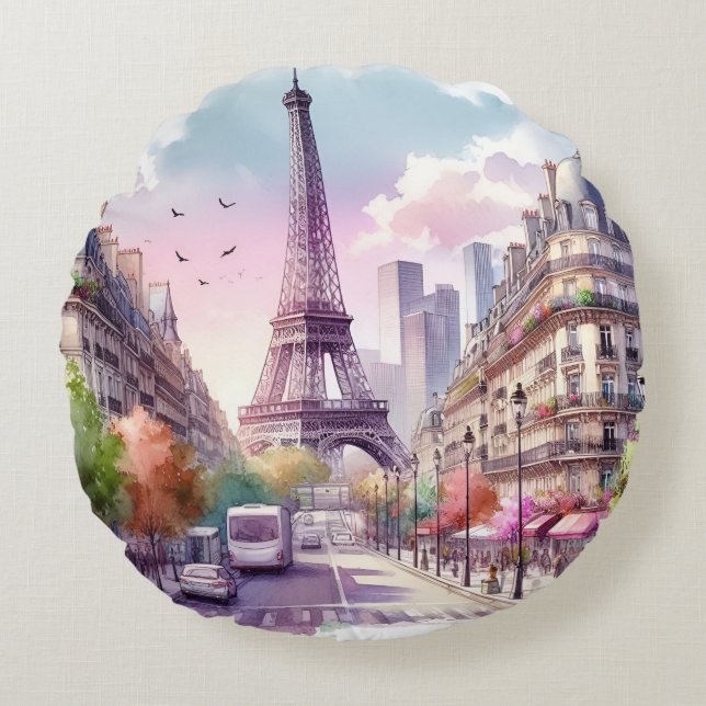 Almofada Redonda paris watercolor (Frente)