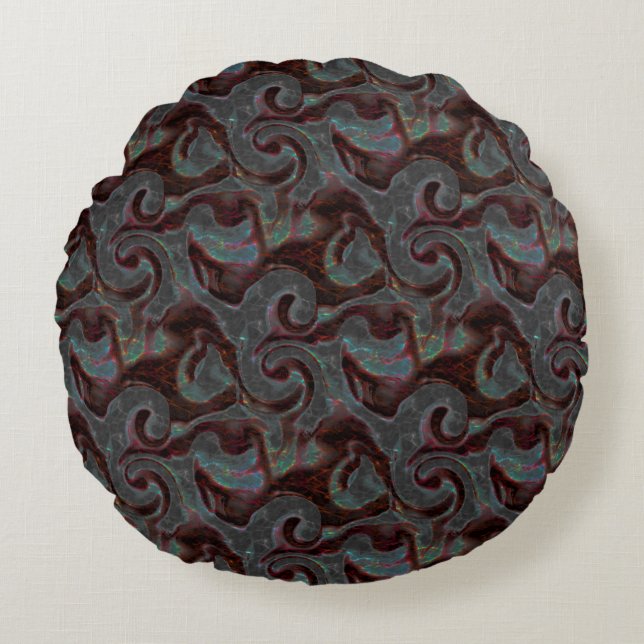 Almofada Redonda Partes espirais esculpidas e traçados brilhantes d (Frente)