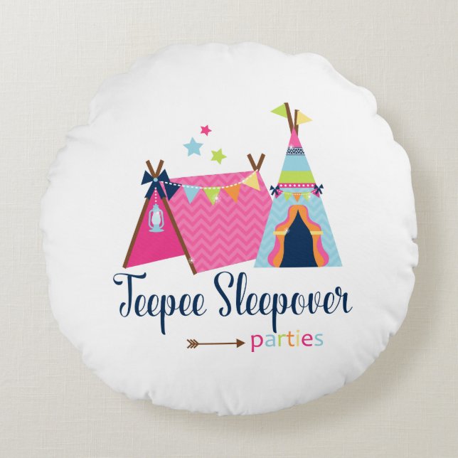 Almofada Redonda Partidos do Sleepover do Teepee (Frente)