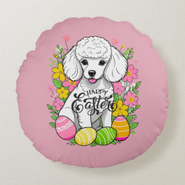 Almofada Redonda Páscoa Poodle com flores