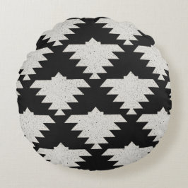 Almofada Redonda Pássaro Geométrico Tribal Vintage | Boho Preto e M