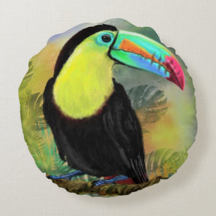 Almofada Redonda Pássaro Toco Tropical Exótico - Pintura Migrada