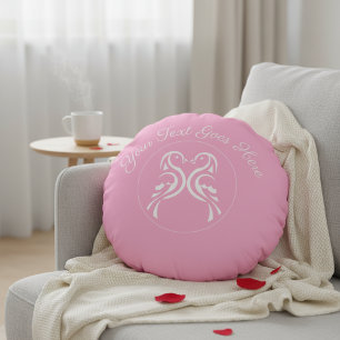 Almofada Redonda Pássaros do Amor Personalizados Rosa Dia dos Namor