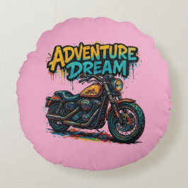 Almofada Redonda Passeio Sonho de Aventura / Moto Chopper Vintage