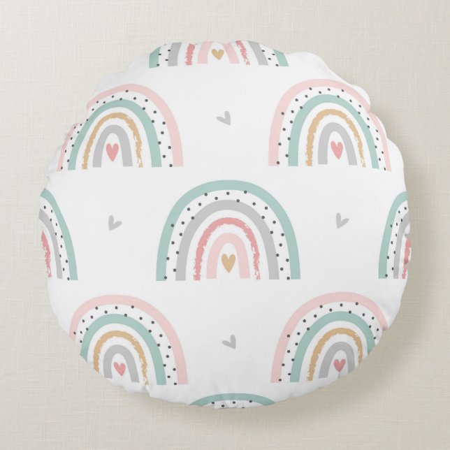 Almofada Redonda Pastel Boho Rainbow Girls Nursery (Frente)