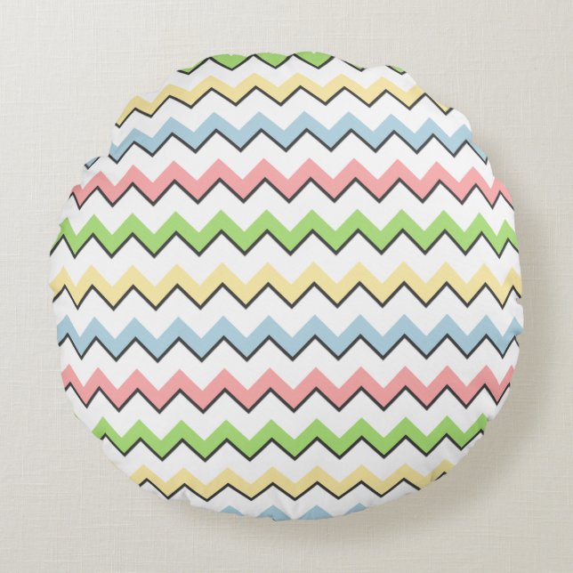 Almofada Redonda Pastel Chevron-Drop Shadow por Shirley Taylor (Frente)