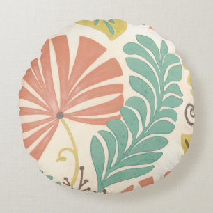 Almofada Redonda Pastel Floral Vines e Folhas em Fundo de Creme