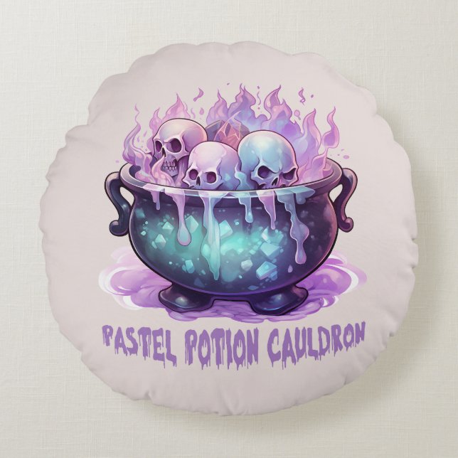 Almofada Redonda Pastel Potion Cauldron (Frente)