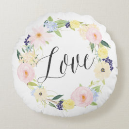 Almofada Redonda Pastel Primavera Floral Wreath | Love Round Traves