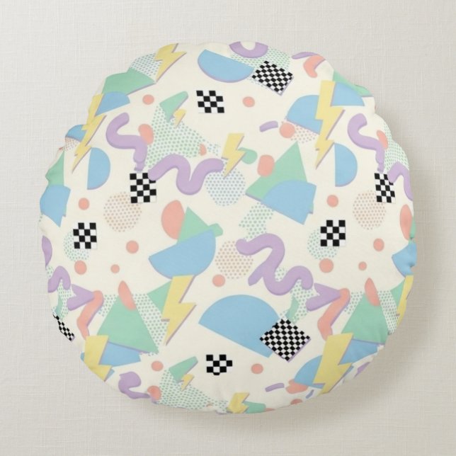 Almofada Redonda Pastel Retro Memphis Pattern Swirls (Frente)
