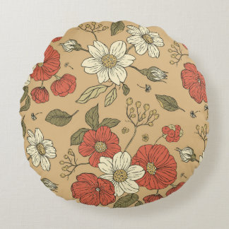 Almofada Redonda Pata de papoila-da-vintage e pata de jardim sem co