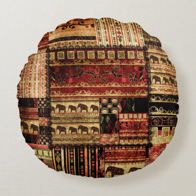 Almofada Redonda Patchwork african standard grunge impressão (Frente)
