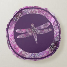 Almofada Redonda Patina roxo: Libélula