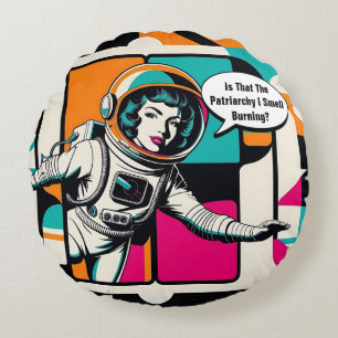Almofada Redonda Patriarcado Feminista Retro-Feminista Astronauta P