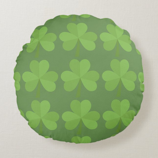 Almofada Redonda Patrick Irish Shamrock Clovers Pattern Green (Frente)