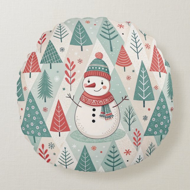 Almofada Redonda Pattern Scandinavian Snowman (Frente)