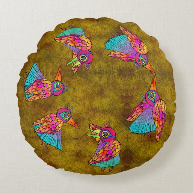 Almofada Redonda Pattern With bird creatures (Frente)