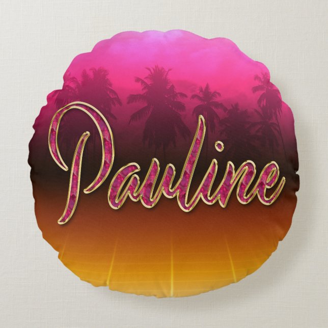 Almofada Redonda Pauline Vorname Name golden pink Kissen (Frente)