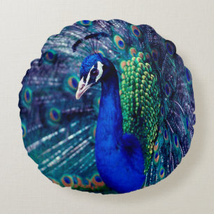 Almofada Redonda Pavão azul