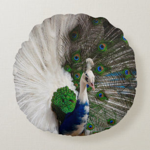 Almofada Redonda Pavão azul branco