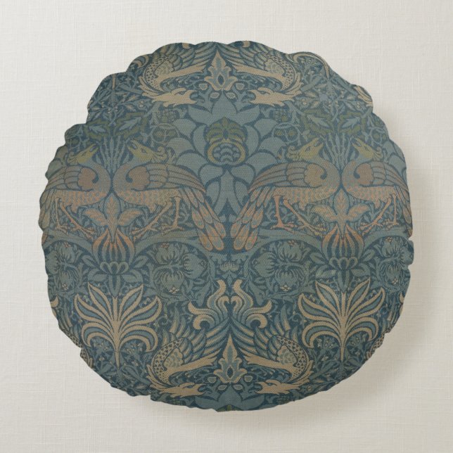 Almofada Redonda Pavão e Dragão por William Morris (Frente)