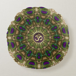 Almofada Redonda Pavão Mandala Boêmio OM Yoga Design Circular #16