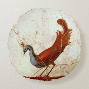 Almofada Redonda Pavão na pintura antiga romana antiga do fresco
