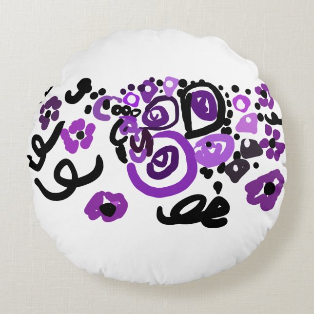 Almofada Redonda Pavão Roxo Selvagem (Frente)