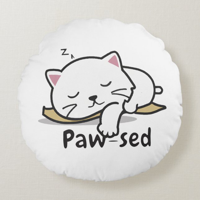 Almofada Redonda Paw-sed Cat Throw Pillow – Soft & Snuggly Nap Deco (Frente)