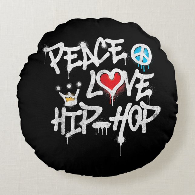 Almofada Redonda Peace Love Hip Hop Dancing (Frente)
