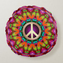 Almofada Redonda Peace & Love (v1) Hippie Caseira