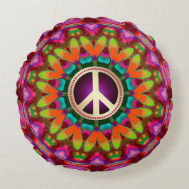Almofada Redonda Peace & Love (v1) Hippie Caseira