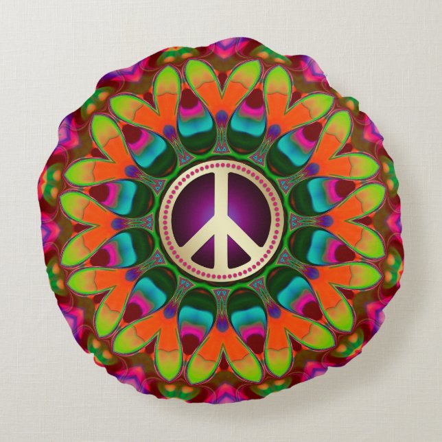 Almofada Redonda Peace & Love (v1) Homely Hippie Round Cushion (Verso)