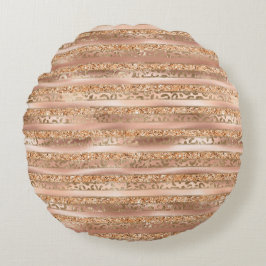Almofada Redonda Peach Dourada Glitter Leopard Print Stripes