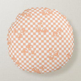 Almofada Redonda Peach Fuzz Cherry Gingham Patterno