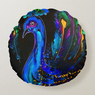 Almofada Redonda Peacock Whimsical Pintado