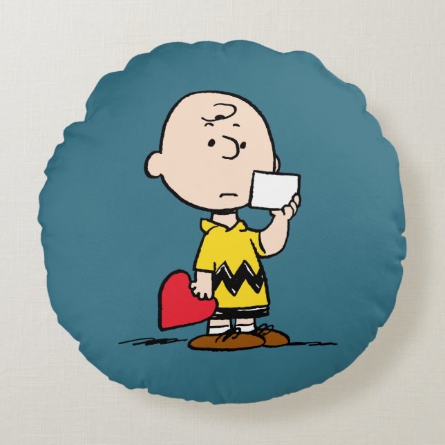 Almofada Redonda Peanuts | Valentine's Day Charlie Brown Valentine (Frente)