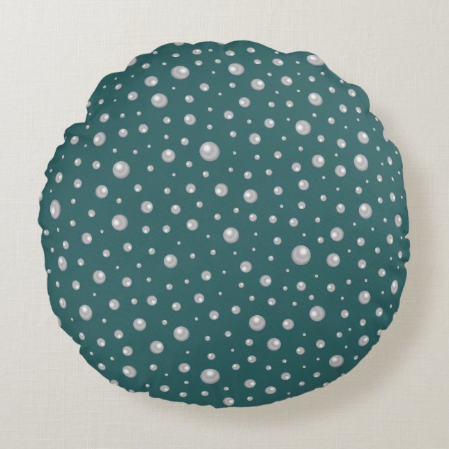 Almofada Redonda Pearl Pattern on Transformative Teal Background (Frente)