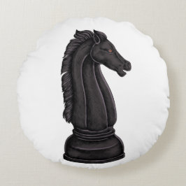 Almofada Redonda Peça de xadrez preta vintage
