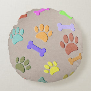 Almofada Redonda Peças De Cães E Ossos De Papel Colorido Falso Bl