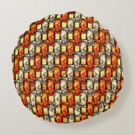 Almofada Redonda Peças retangulares gravadas em vermelho e bege