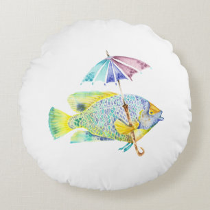 Almofada Redonda Peixe com guarda-chuva