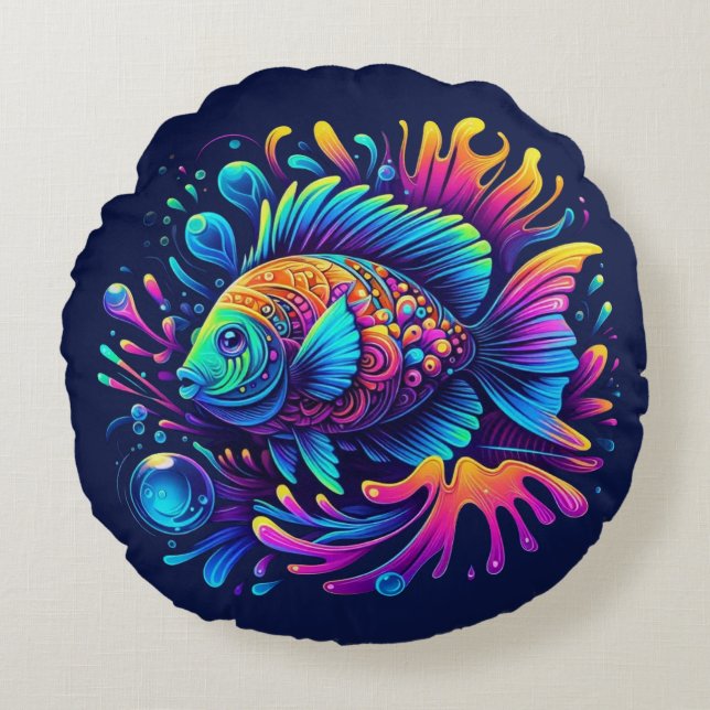 Almofada Redonda Peixes Coloridos (Frente)